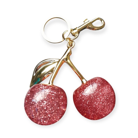 Glitter Cherry Charm Bag Charm / Keychain - 1pc - Picture 3 of 6